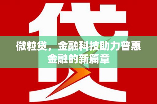 昭化微粒贷，金融科技助力普惠金融的新篇章